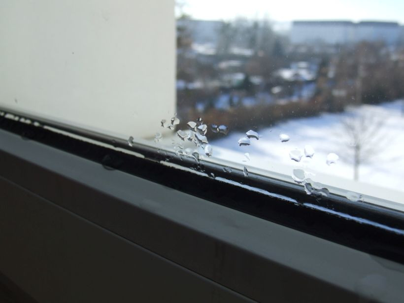 Tropfen bilden sich aus der Feuchtigkeit der Raumluft im unteren Glasbereich